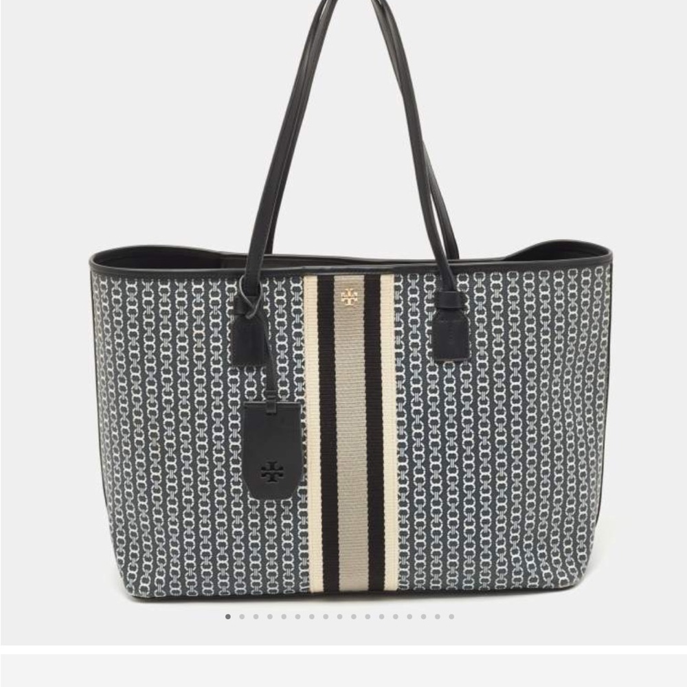 Tory Burch Black/White Gemini Link Coated Canvas and Leather Tote Bag